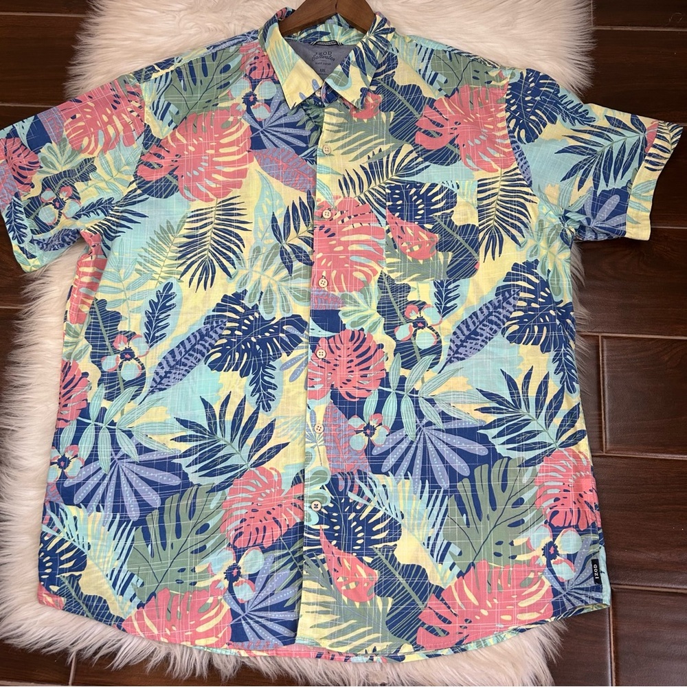 IZOD Saltwater Floral Hawaiian Button Down Shirt Mens XXL Preppy Beach Classic